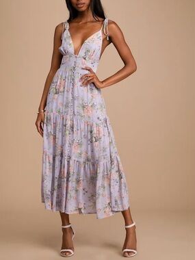 Lavender Floral Tie-Shoulder Maxi Dress
